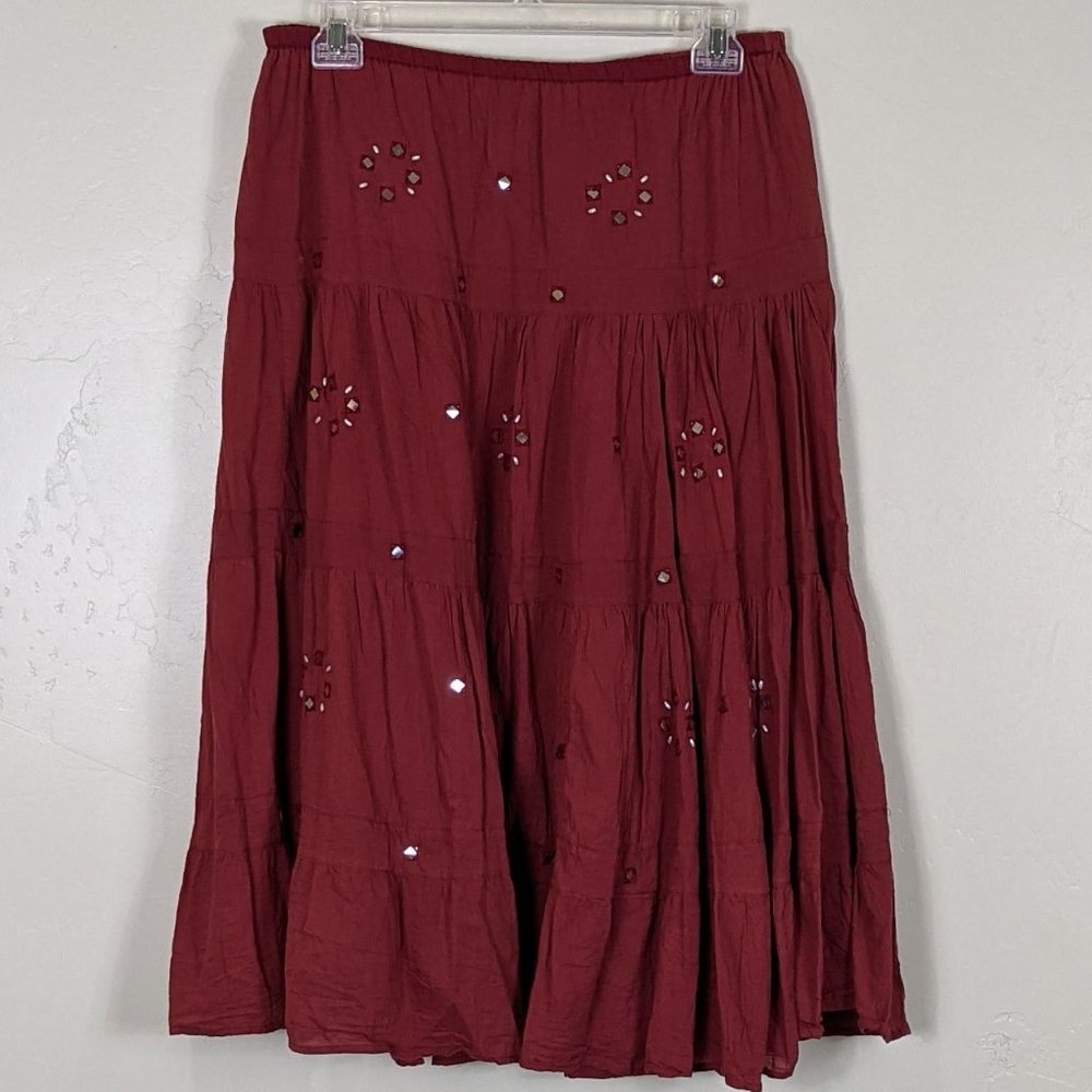 Rosy Gee size L NWT tiered beaded maxi skirt